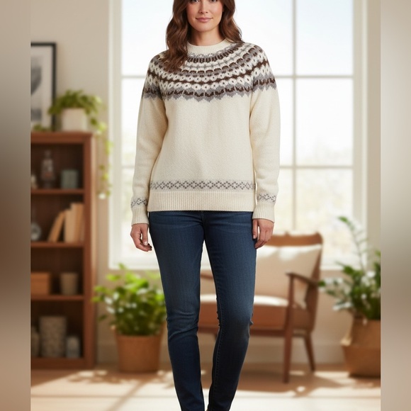 Jake Austin Cream and Brown Fair Isle Patterned Sweater, Size M, NWOT - Picture 2 of 9